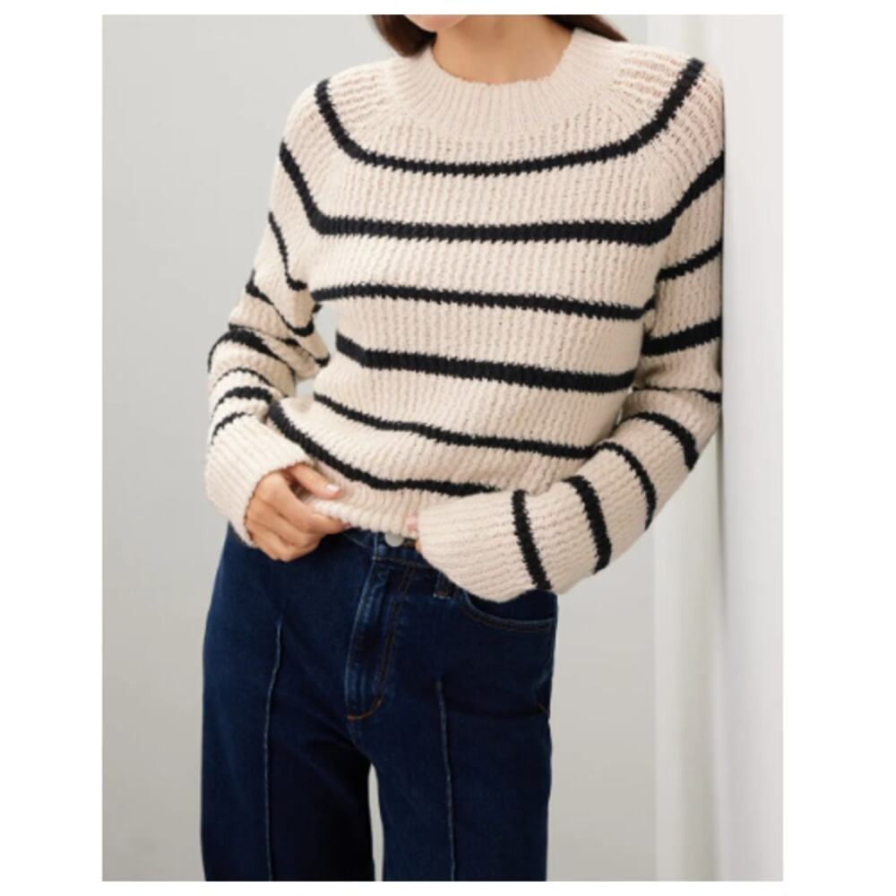 VINCE Women's Cream Ribbed Stripe Sweater Size M